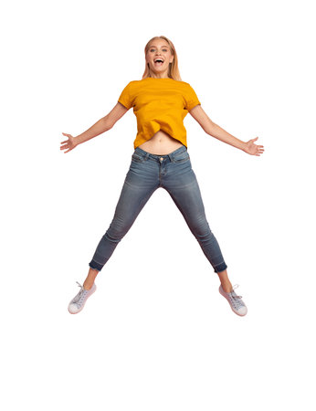 Freedom girl full of energy and vitality jumps