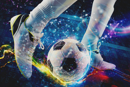 Online bet and analytics and statistics for soccer gameの写真素材