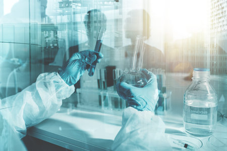 Doctor in the laboratory analyzes samples for scientific researchの写真素材