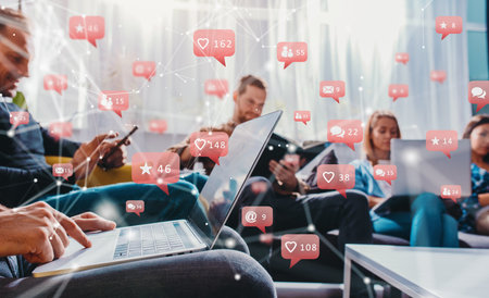 Very social business people gets approval on social media at officeの写真素材