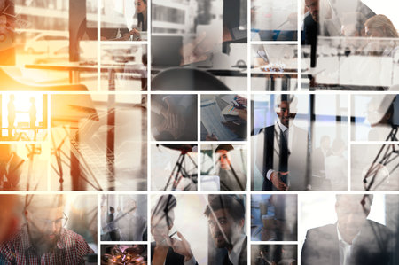 Collage of business images with double exposure effectsの写真素材