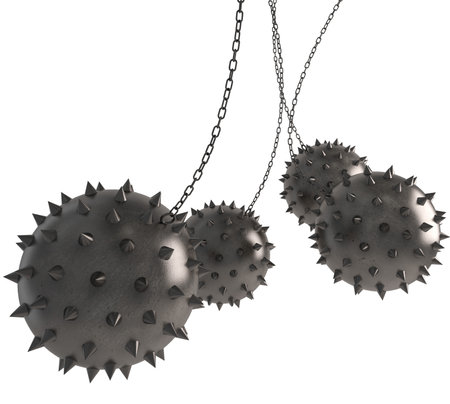 Iron ball with spikes. Concept of danger and obstacle. 3d renderingの写真素材