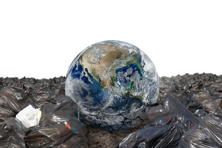 planet Earth surrounded by undifferentiated trash.の写真素材