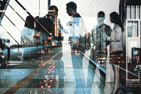 Silhouette of business people work together in office. Concept of teamwork and partnershipの写真素材
