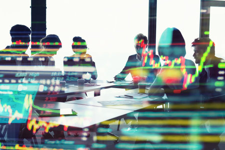 Silhouette of business people trading in office