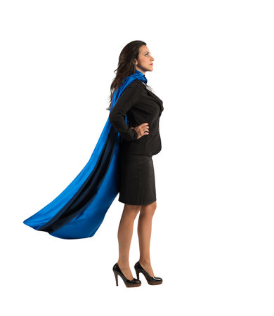 businesswoman with a cloak acts like a super heroの写真素材
