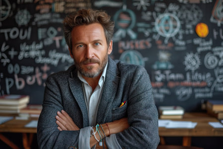 Businessman works on a sketches of a startup creative project. Generative AIの素材