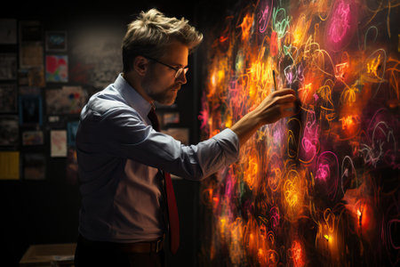 Businessman works on a sketches of a startup creative project. Generative AIの素材