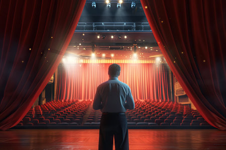 The red curtains are opening for the theater show. Generative AIの素材