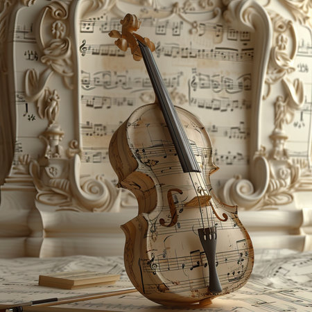 Classic violin full of music notes. Generative AIの素材