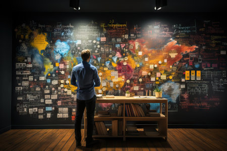 Businessman works on a sketches of a startup creative project. Generative AIの素材