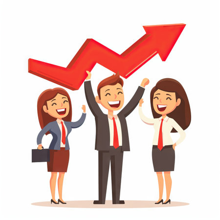 Business people who hold a big statistical arrow as success and teamwork. Generative AIの素材
