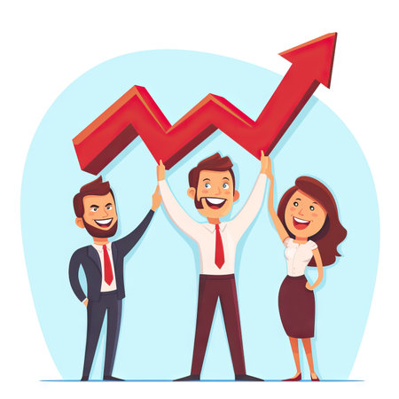Business people who hold a big statistical arrow as success and teamwork. Generative AIの素材