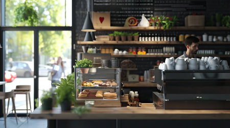 Counter of cafeteria ready for an espresso. Generative AIの素材