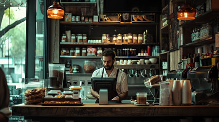 Counter of cafeteria ready for an espresso. Generative AIの素材
