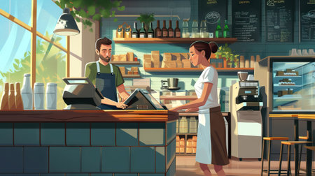 Counter of cafeteria ready for an espresso. Generative AIの素材