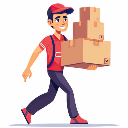 Courier holds a lot of packages. Generative AIの素材