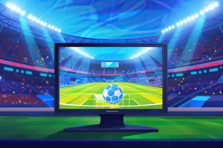Streaming tv of a soccer match in a stadium. Generative AIの素材
