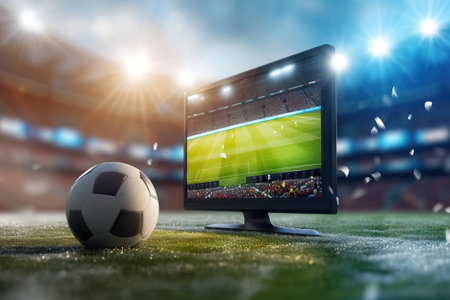 Streaming tv of a soccer match in a stadium. Generative AIの素材