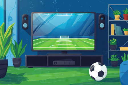 Streaming tv of a soccer match in a stadium. Generative AIの素材