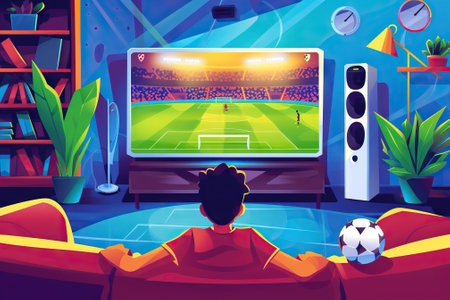 Streaming tv of a soccer match in a stadium. Generative AIの素材