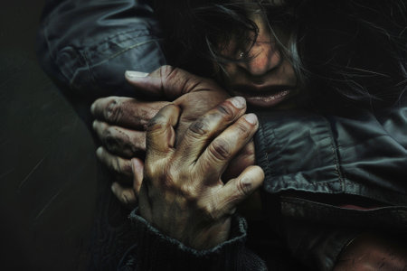 Distressed woman finds comfort in a supportive mans embraceの素材