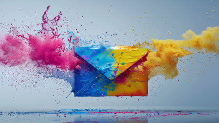 Capturing the burst of vibrant paint splashes from a high-speed envelopeの素材