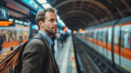 Businessman with a briefcase waiting for the subway trainの素材