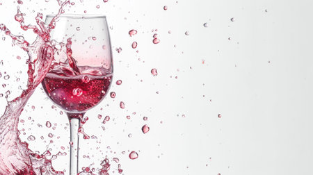 Highspeed capture of red wine splashing out of a glass, with a white backgroundの素材