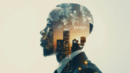Businessman silhouette with double exposure cityscape, a conceptual imageの素材