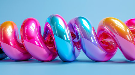 Vibrant 3d inflatable text effects with glossy finish, set against a tranquil blue backgroundの素材