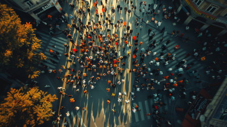 Bustling crosswalk in the city, capturing the diverse tapestry of urban lifeの素材