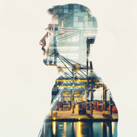 Logistics manager thinking about international trade and global transportationの素材