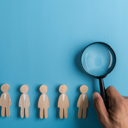 Human resources manager is searching for the right candidate among manyの素材
