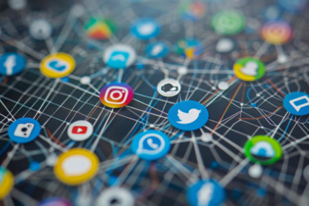 Social media network connecting various platforms and usersの素材