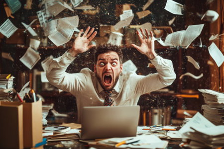 Businessman is having a rough day at the officeの素材