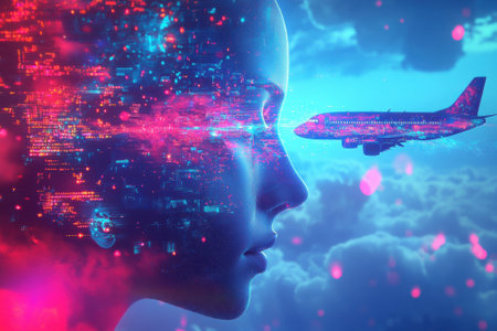 Artificial intelligence controlling air travel in a futuristic worldの素材