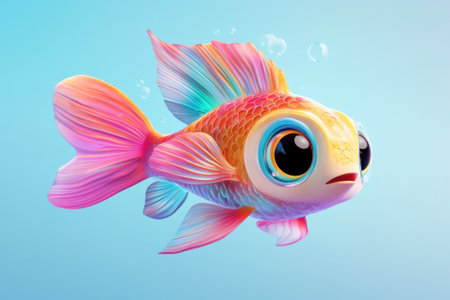 Colorful cartoon fish swimming in clear blue water with bubblesの素材