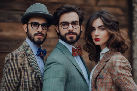 Elegant business team wearing retro style fashion posing togetherの素材