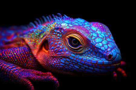 Colorful lizard showing its scales in a close up macro photoの素材