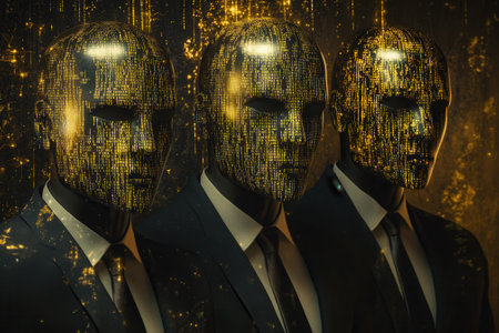 Technocracy auditors representing faceless bureaucracy in digital worldの素材