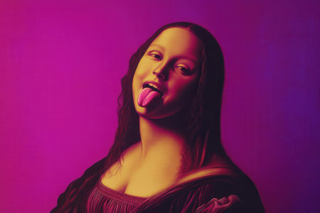 Mona lisa sticking out tongue in pop art styleの素材