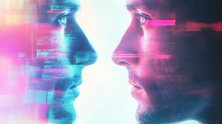 Digital twin confronting human being in futuristic metaverseの素材