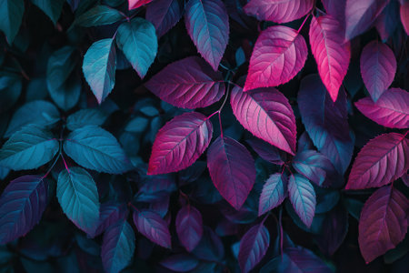 Vibrant purple and blue leaves creating stunning natural patternの素材