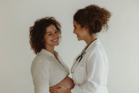 Doctor visiting pregnant woman for prenatal consultationの素材