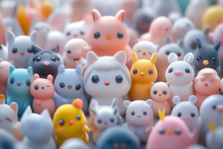 Crowd of kawaii happy smiling animal friends posing togetherの素材