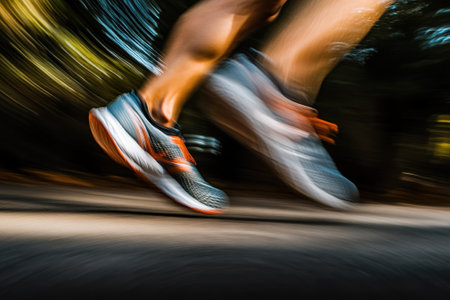 Runner sprinting fast on a track, showing motion blur effectの素材