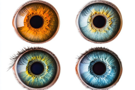 Four human eyes with different colors showing pupil and irisの素材