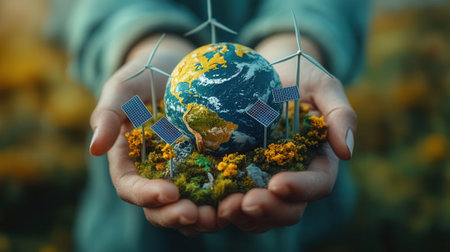 Environmentalist protecting planet earth with renewable energy sourcesの素材