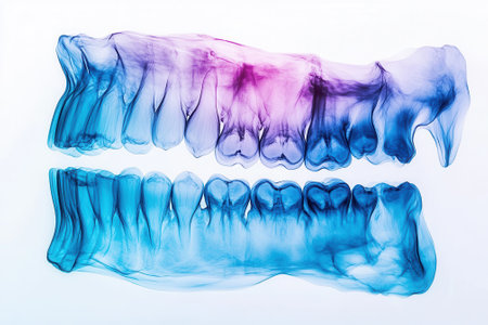 Iridescent x ray teeth image showing dental ai technologyの素材